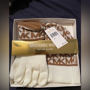 White Michael Kors Hat and Glove set